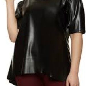 Faux Leather Top Mock Neck Plus Size 1X by Rainbow